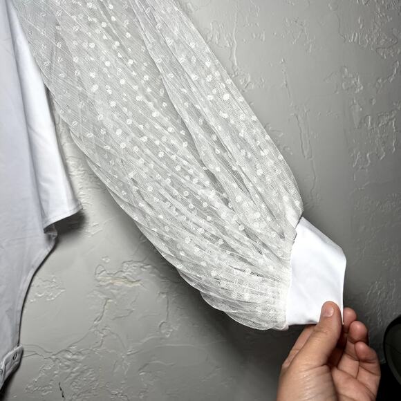 Pink M Style mesh polka dot long sleeve bodysuit womens XXL coquette ethereal - Picture 6 of 8